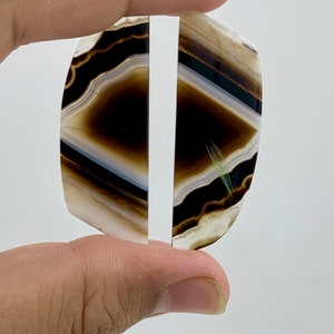 Natürliche schwarz mit einem Band versehene Achat Paar Edelstein, lose Designer schwarz mit einem Band versehene Achat Paar Cabochon, Matched Ohrring Paar für Schmuck, 50 × 18 mm, 39 CT