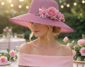 4 COLOURS Extra Large Hat Pink Royal Ascot Hat Statement Ladies Day Wedding Hat Church Hat Special Occasion Hat Kentucky Derby Wide Brim