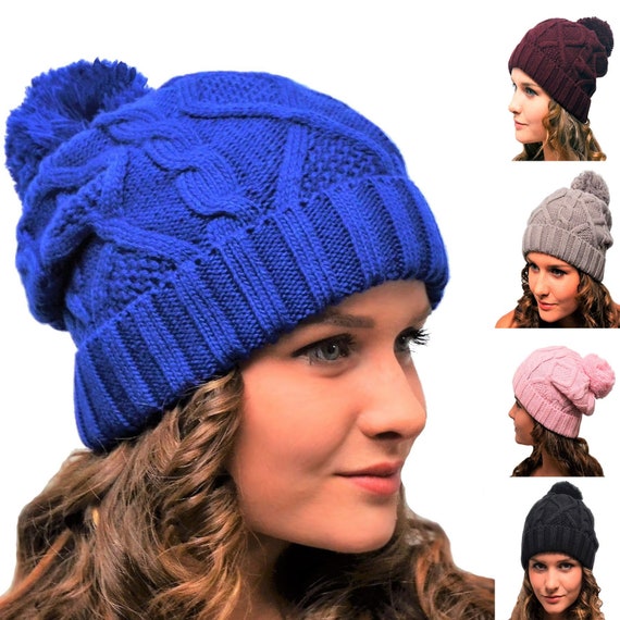 Ladies blue on sale bobble hat