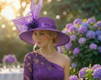 Extra Large Royal Ascot Hat Ladies Wedding Hat Women Purple Kentucky Derby Church Hat Racing Special Occasion Races Millinery Hat for Races