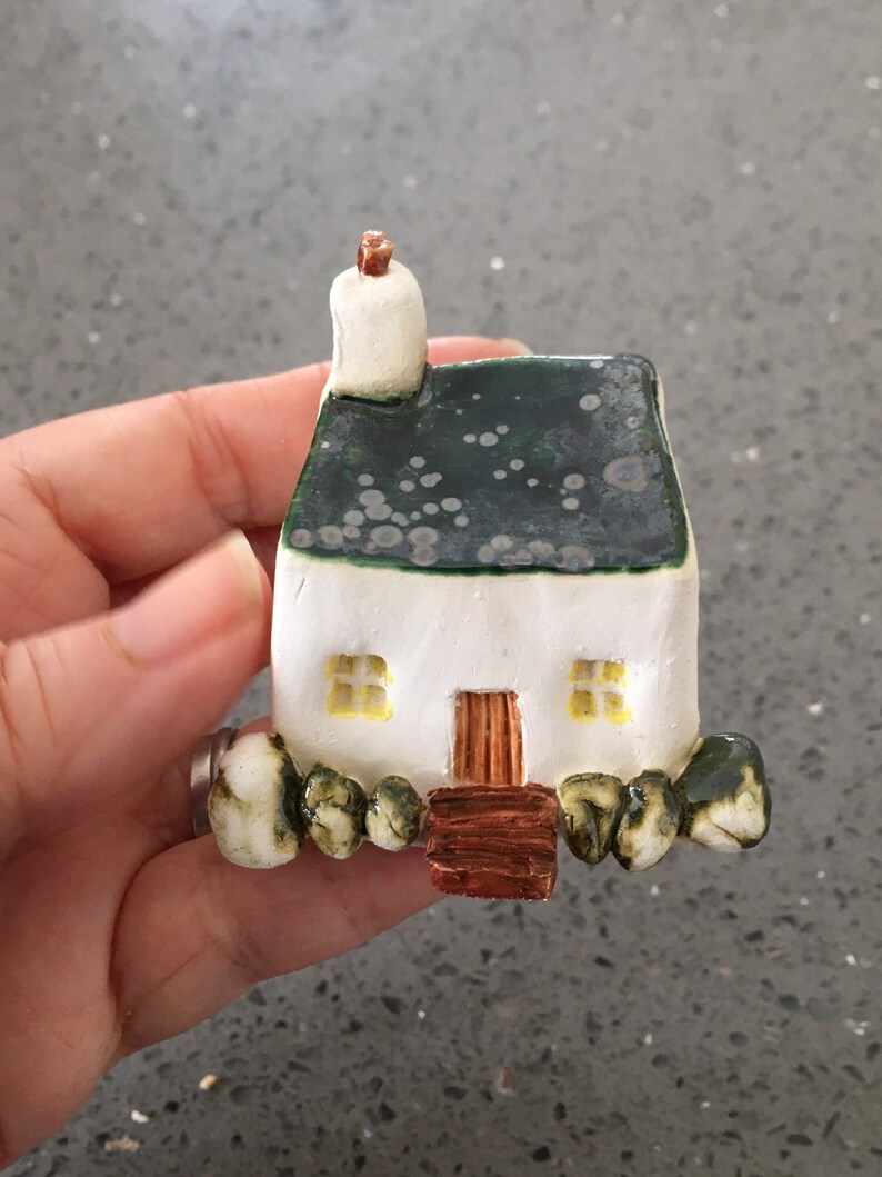 pottery sculpture ceramic house miners cottage ornament Handmade miniature ceramic Welsh miners cottage