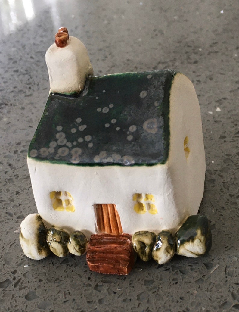 pottery sculpture ceramic house miners cottage ornament Handmade miniature ceramic Welsh miners cottage