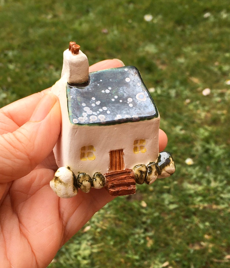 pottery sculpture ceramic house miners cottage ornament Handmade miniature ceramic Welsh miners cottage