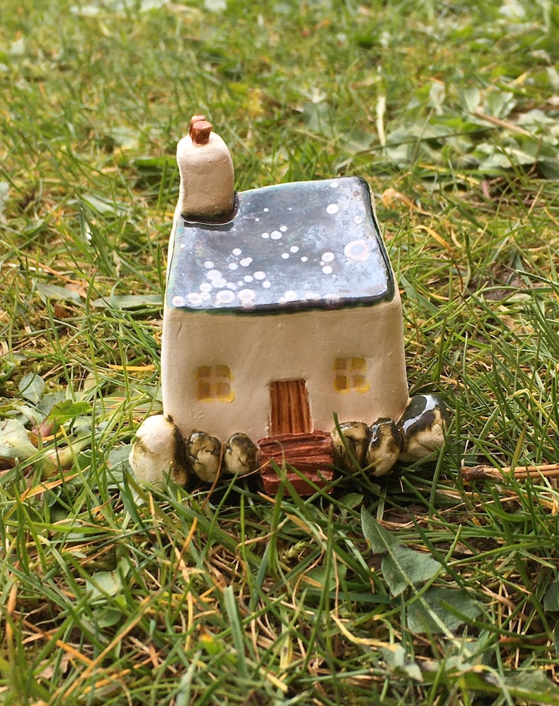 pottery sculpture ceramic house miners cottage ornament Handmade miniature ceramic Welsh miners cottage