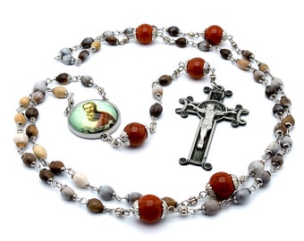 Saint Paul the apostle Jobs tears rosary beads with Saint Benedict crucifix and red jasper Our Father beads.