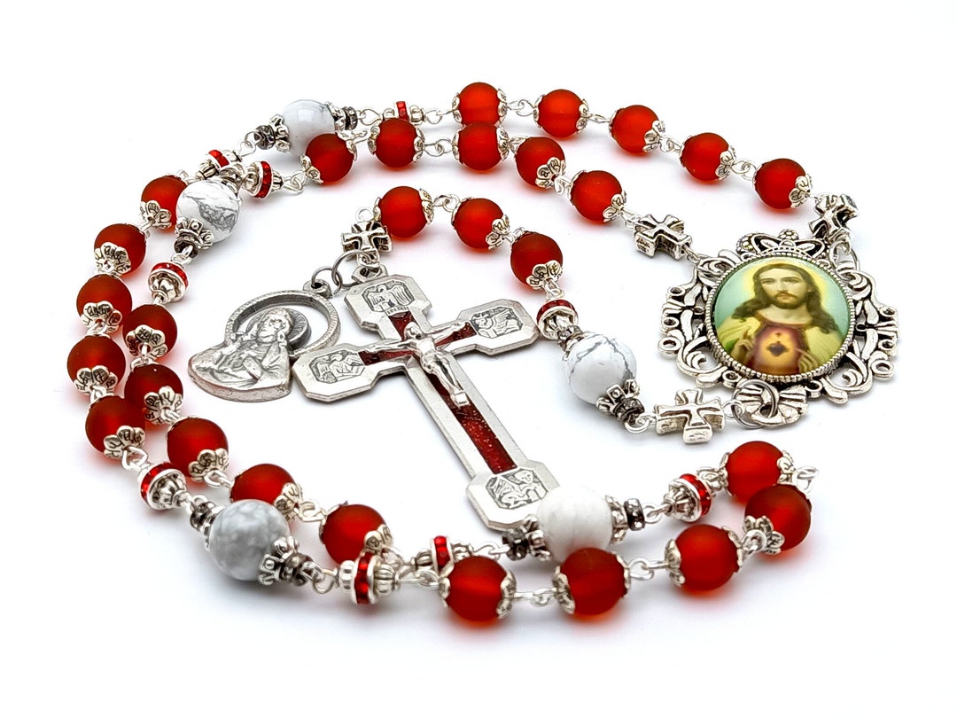 Sacred Heart of Jesus Prayer Chaplet Rosary in Red White Glass - Etsy