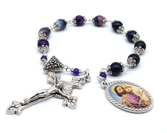 St Joseph agate single decade Rosary, Saint Joseph tenner rosary, rosary prayer beads, gemstone rosary beads.
