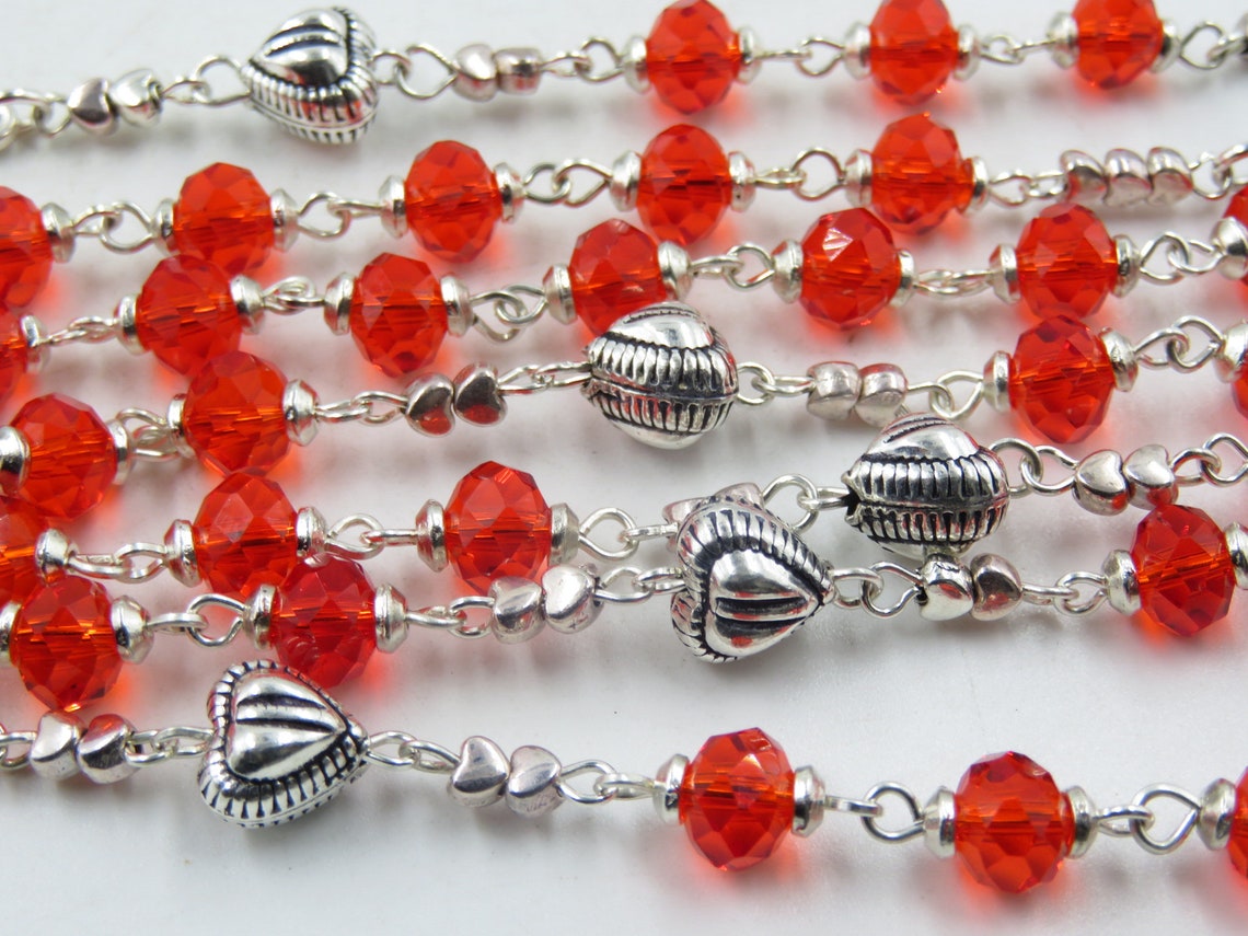 Lovely Miraculous Medal Rosary Beads Red Crystal Rosary Etsy UK