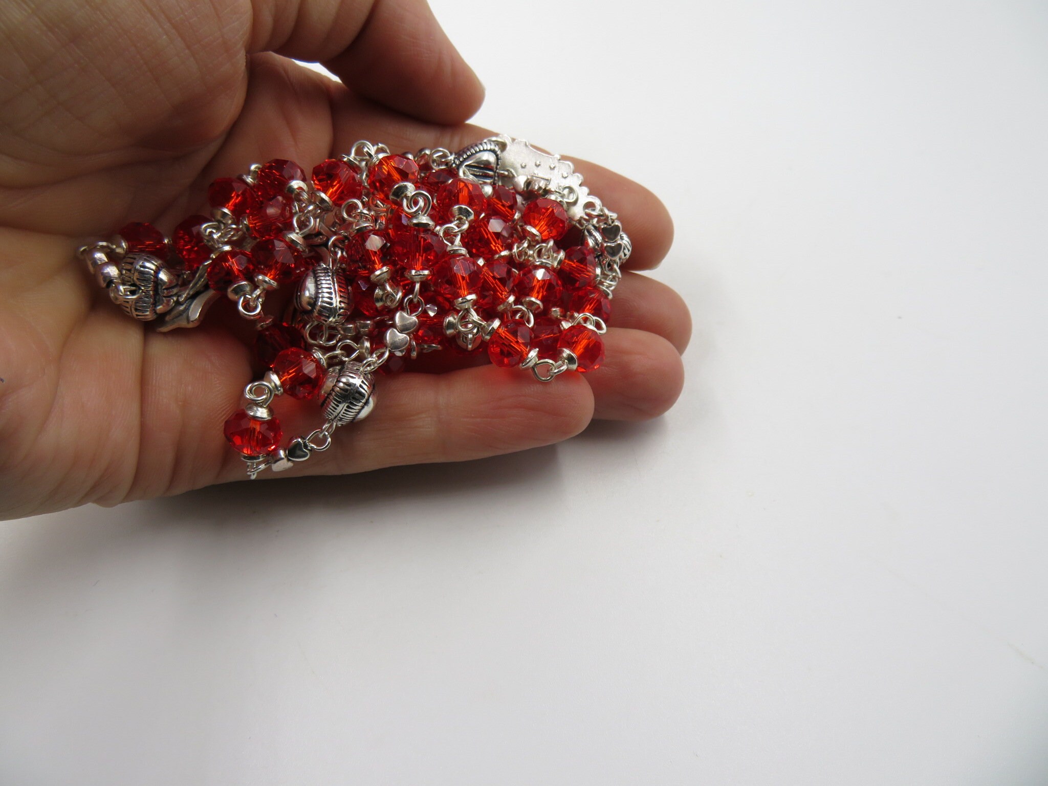 Lovely Miraculous Medal Rosary Beads Red Crystal Rosary Etsy UK