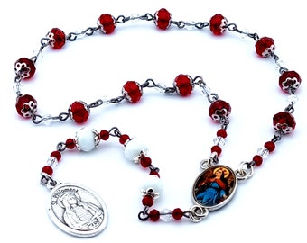 Saint Philomena faceted glass prayer chaplet with double sided Saint Philomena medal