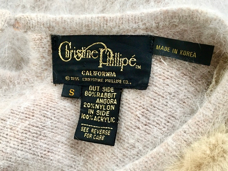 Pearls and Fur\u2022 Stretchy Soft Nylon\u2022 One of a Kind\u2022 Christine Phillipe\u2022 Versatile Fit Amazing Tan Angora Sweater from the 90s\u2022 Braids