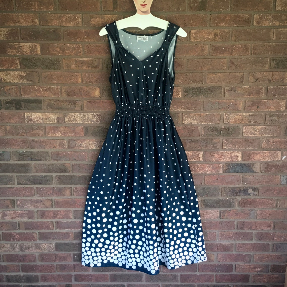 Blue V-Neck Polka Dot Midi Dress | Fancylooks