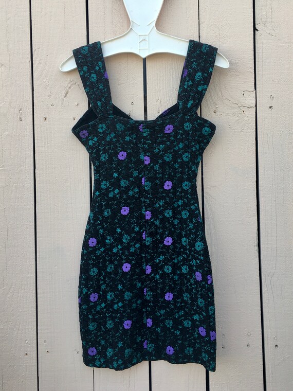 80s/early 90s Little Black Tube Dress with Purple… - image 2