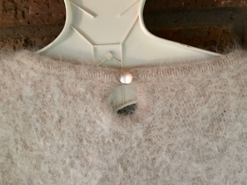 Pearls and Fur\u2022 Stretchy Soft Nylon\u2022 One of a Kind\u2022 Christine Phillipe\u2022 Versatile Fit Amazing Tan Angora Sweater from the 90s\u2022 Braids