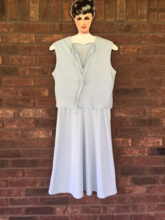 1960s Pleated Sleeveless Dress• Pale Blue• Minima… - image 1