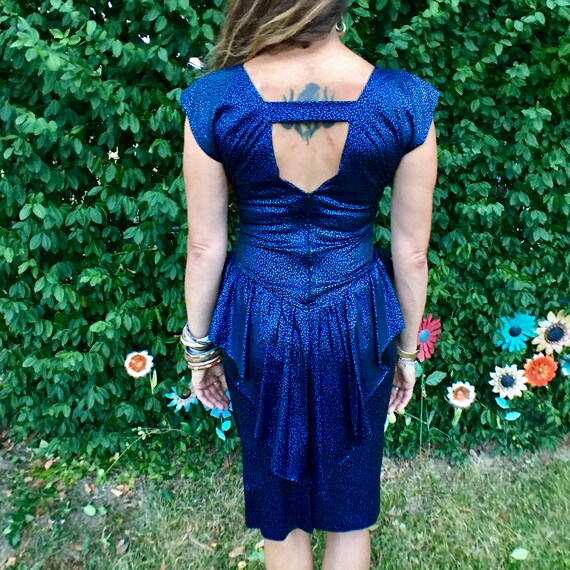 Shimmery Metallic Blue & Black Short Sleeve Dress… - image 2