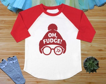 Funny Christmas Toddler Outfit, Christmas Raglan Shirt, Christmas Kid Clothes, Oh Fudge Shirt, Holiday Kids Shirt