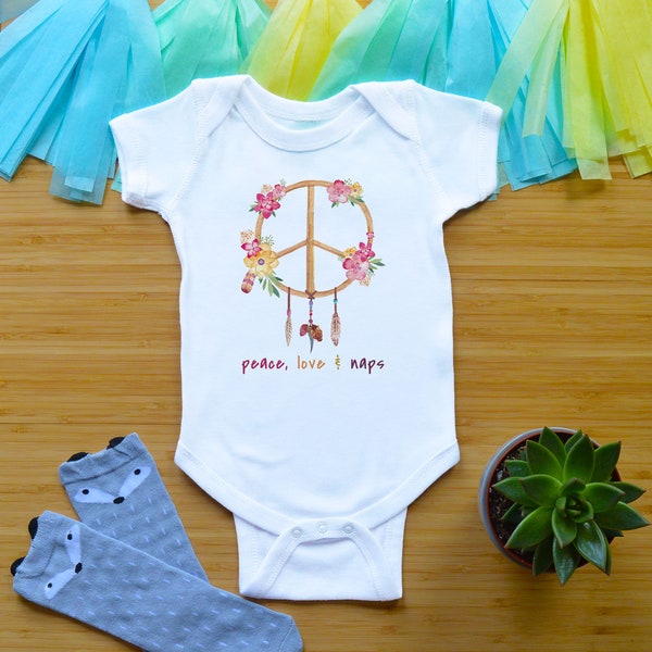 Peace Sign Baby Outfit, Hippie Baby Shower Gift, Yoga Newborn Baby Clothes, Peace Love Naps Toddler Shirt, Boho Kid Tees