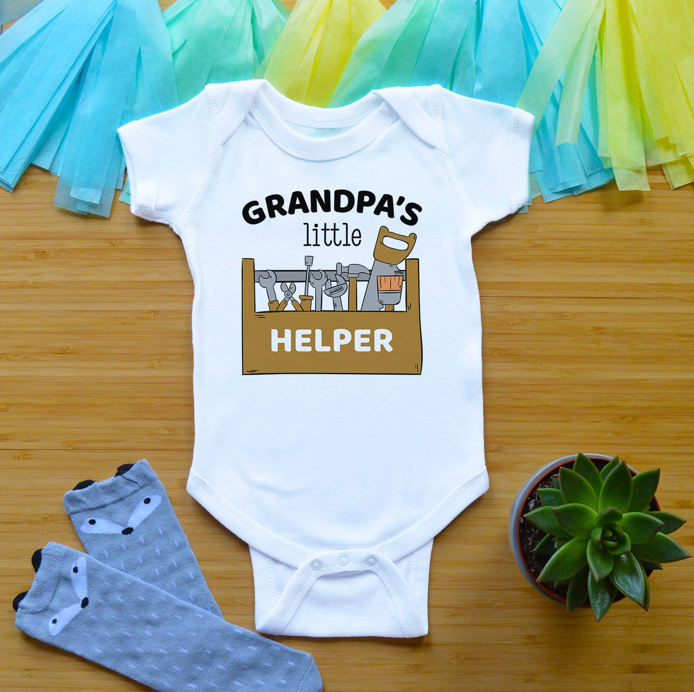 Grandpa's Little Helper Baby Outfit, Grandfather Baby Shower Gift