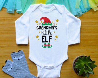 Grandma's Little Elf Bodysuit or Shirt, Winter Baby Shower Gift, Christmas Newborn Baby Clothes, Elf Toddler Shirt, Christmas Kid Tees