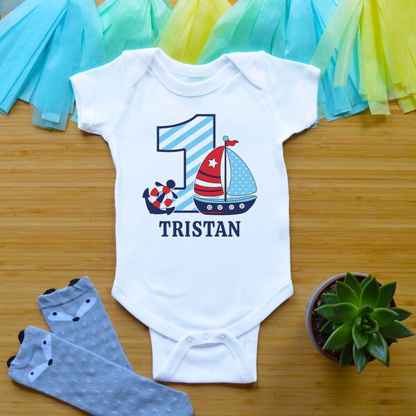 Nautical First Birthday Outfit, 1st Birthday Baby Clothes, 1 Year Old Sailor Cake Smash Shirt, One Year Old Sailboat Anchor Outfit