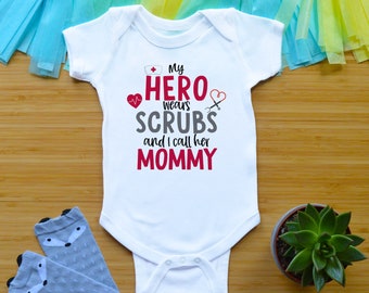 My Hero Is Mommy Baby Bodysuit, Mom Nurse Baby Clothes, Nurse Toddler Shirt, Medical Professional Newborn Outfit, Cute Baby Shower Gift