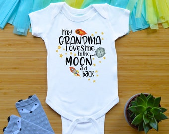 Grandma Baby Outfit, Grandmother Baby Shower Gift, My Grandma Loves Me To The Moon And Back Toddler Shirt, Grandson Granddaughter Gift