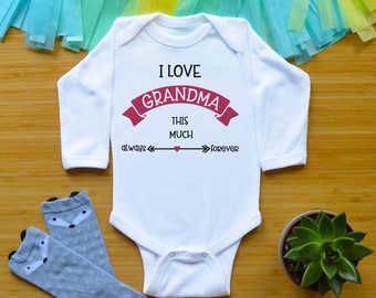 Grandma Valentine's Day Baby Outfit, Funny Baby Shower Gift, Nana Newborn Baby Clothes, I Love Grandma This Much Valentine Toddler Shirt