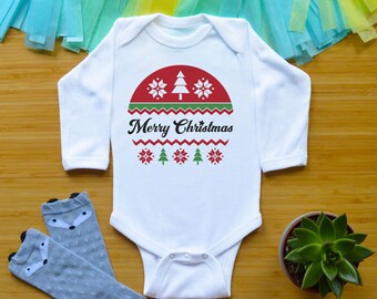 Merry Christmas Baby Outfit, Christmas Toddler Shirt, Christmas Newborn Baby Clothes, Snowflake Christmas Trees Shirt