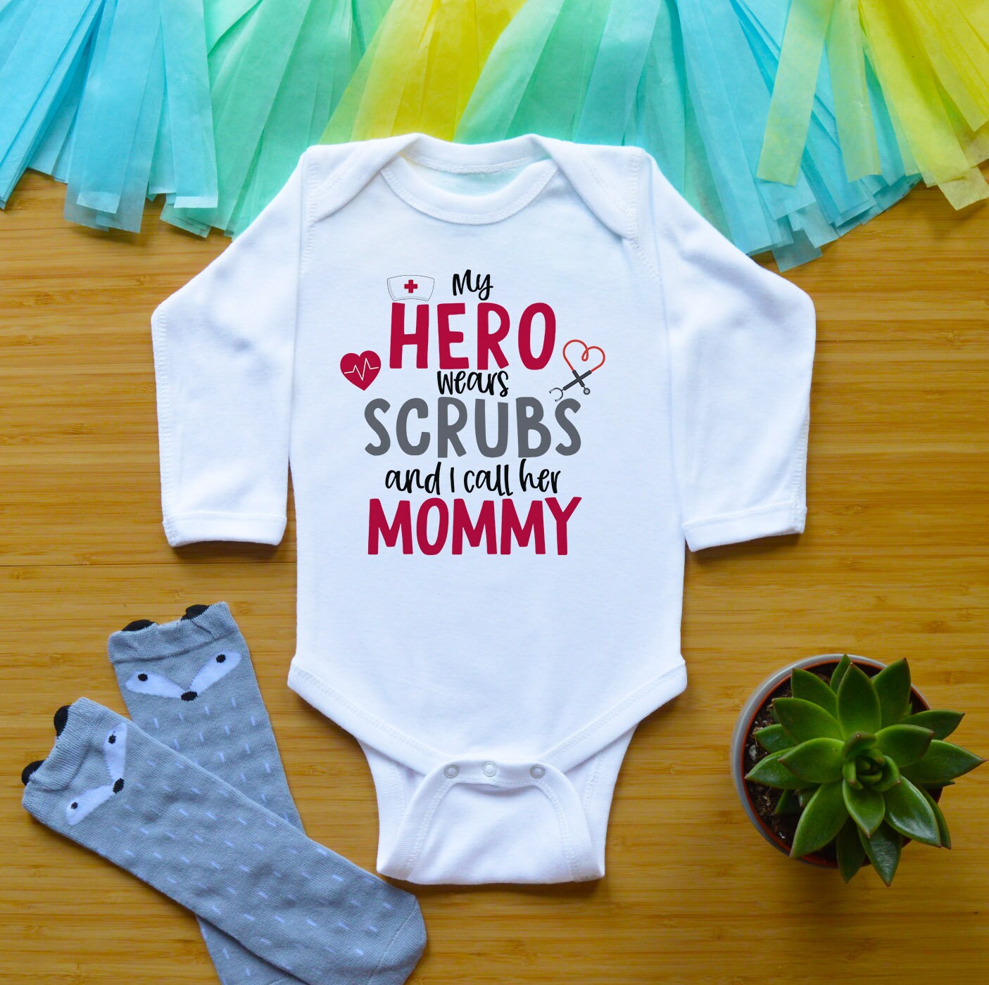 My Hero Is Mommy Baby Bodysuit, Mom Nurse Baby Clothes, Nurse Toddler…