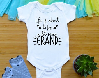 Grandparent Pregnancy Announcement Baby Clothes, Grandma Grandpa Baby Reveal Outfit, Life Is About To Be Grand Shirt, New Baby Announcement