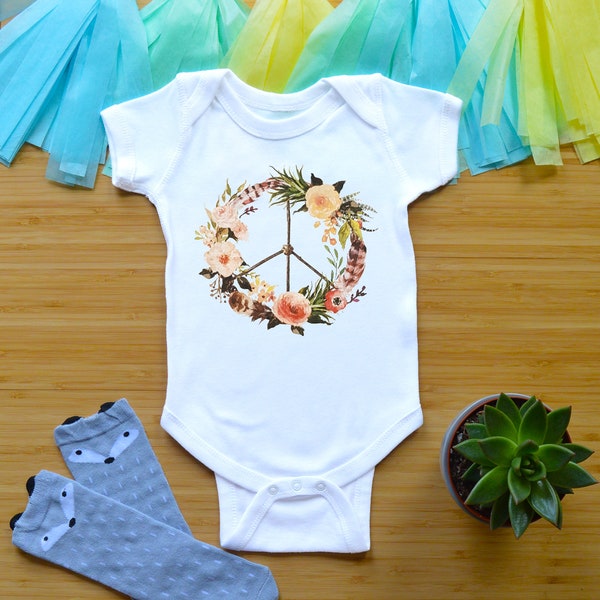 Peace Sign Baby Outfit, Hippie Baby Shower Gift, Peace Sign Toddler Shirt, Boho Newborn Baby Clothes, Bohemian Baby Outfit, Yoga Kid Tees