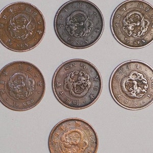 REAL - 1876 - 1887 JAPAN Coin Lot of 7 Dragon Coins 1/2 Half Sen