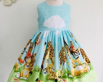 Eve, Zoe the Giraffe and Buddies Border , girls dresses, party dresses, girls clothing, girls fashion, handmade children's dress