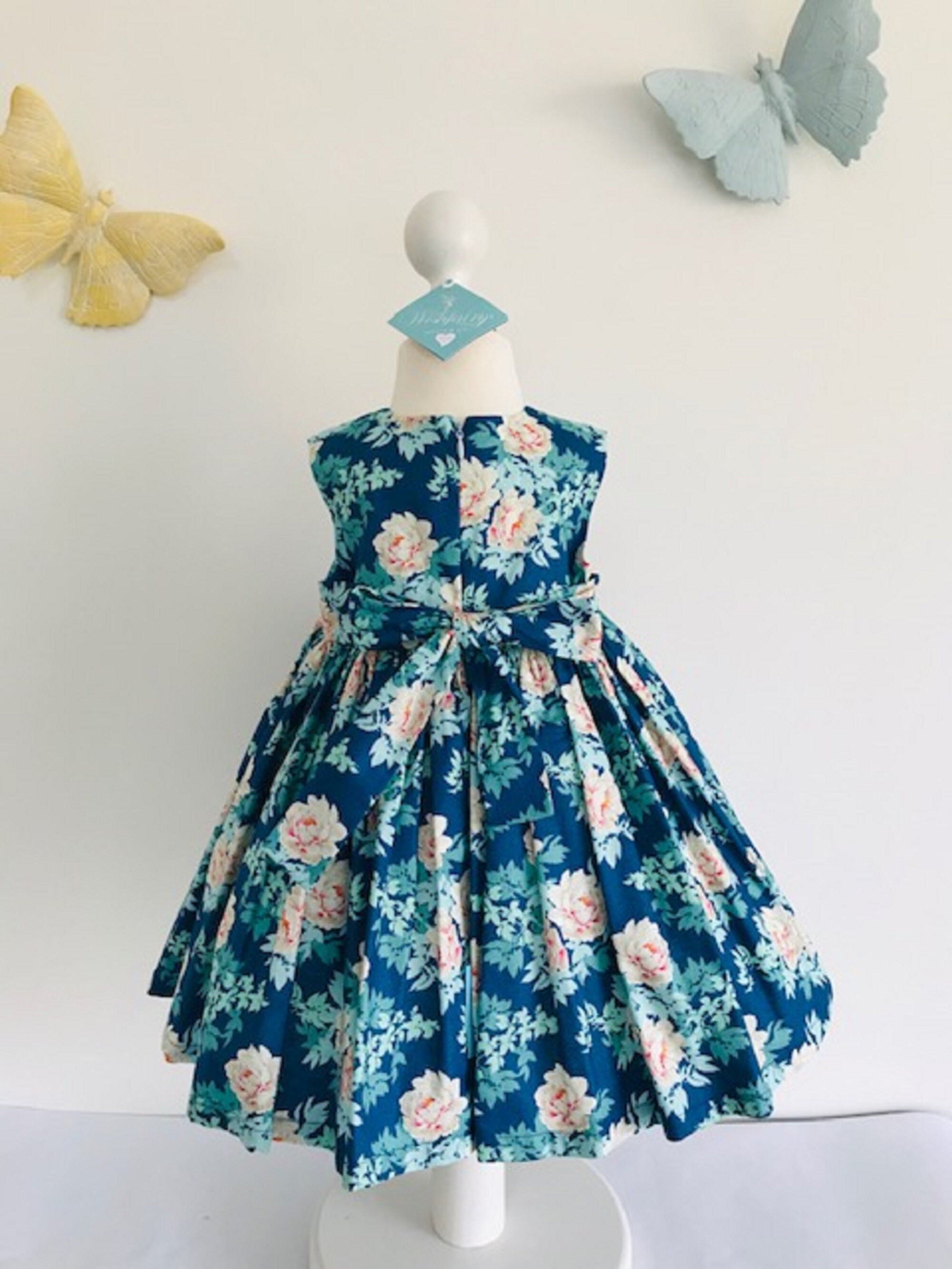 Eve Peach Floral on Blue Dress Girls Clothing Girls Fashion
