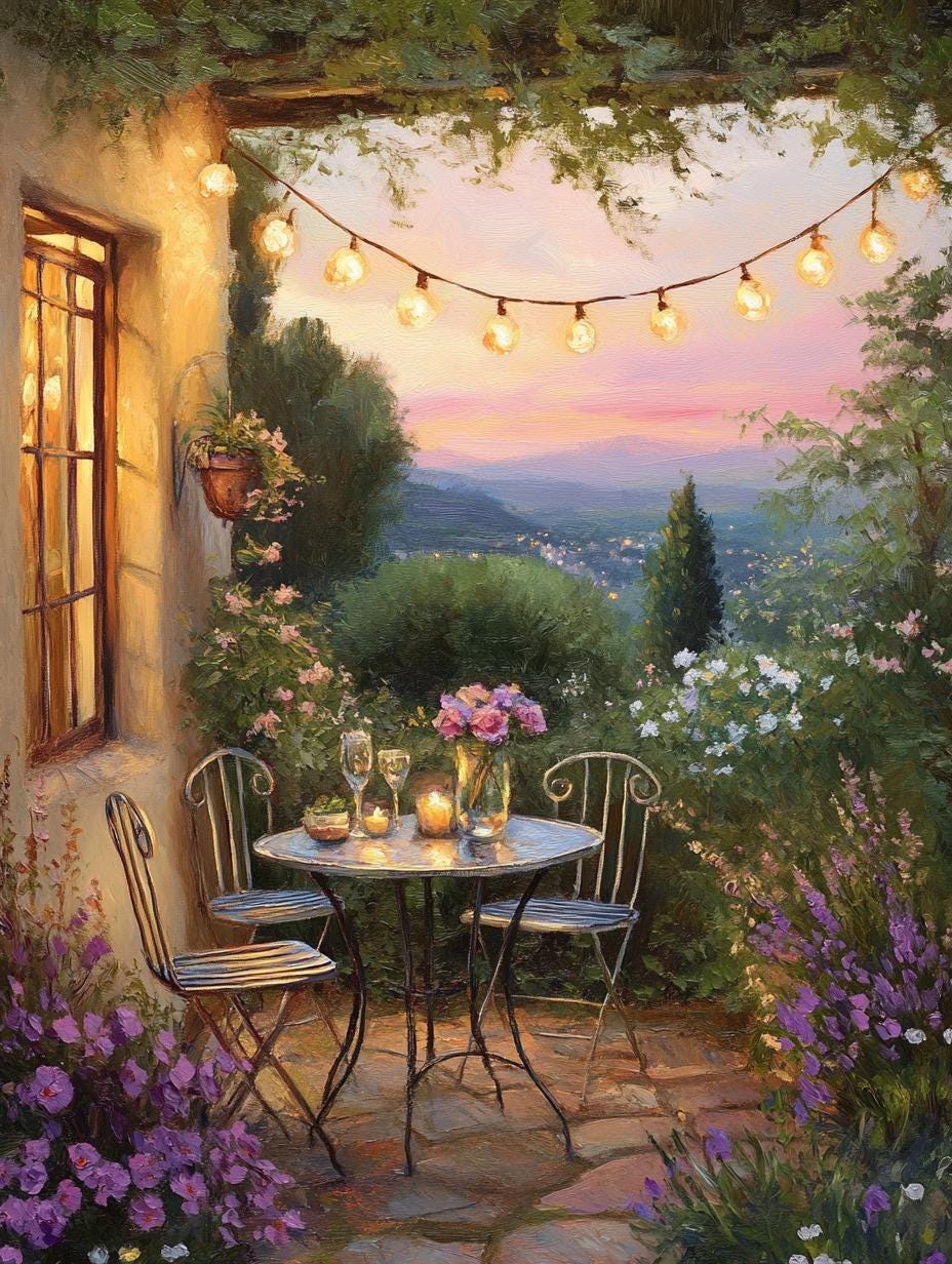 Charming Rustic Bistro Nook Oil Painting | Cozy Wall Art | Digital