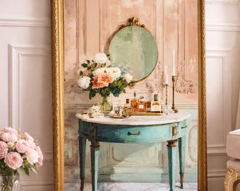 Perfume in the Powder Room Art Print – Chic Maximalist Bathroom Wall Decor, Elegant Feminine Oil Painting (Digital Download)