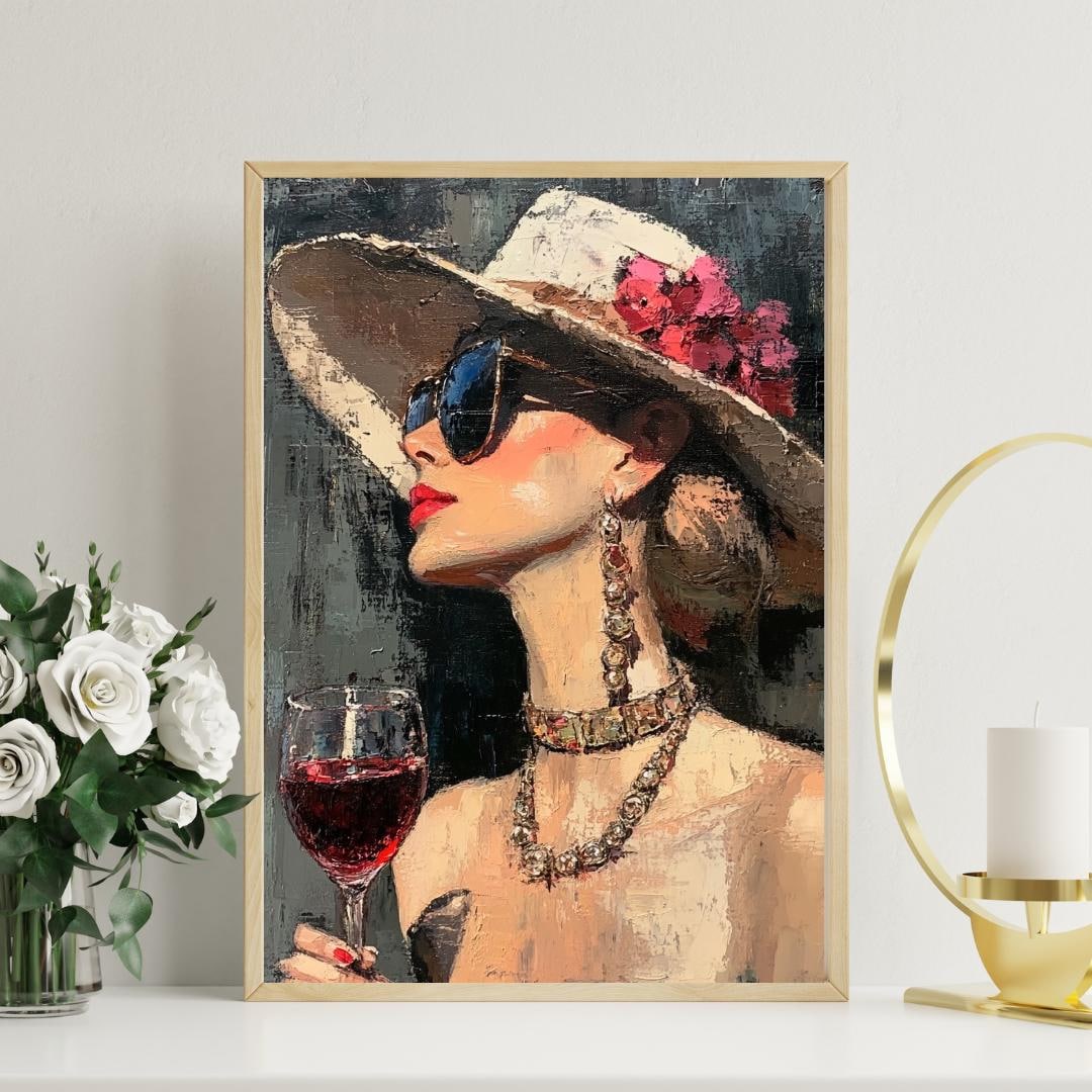 Elegant Woman Oil Painting Print: Moody Wine Bar Decor (digital Print ...