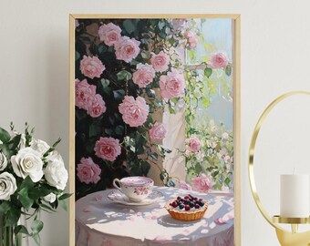 Café Tea & Berry Tart Print: Quaint Coquette Wall Art (Digital Download)