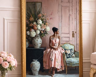 Parisian Woman Art Print, Pink Dress, Vintage Home Decor (Digital Download)