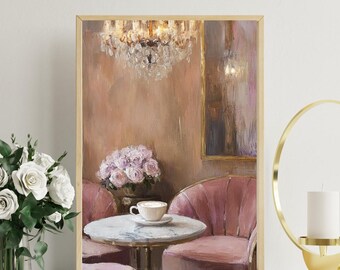 Pink Cafe Scene Art Print: Coquette Cappuccino (Digital Download)