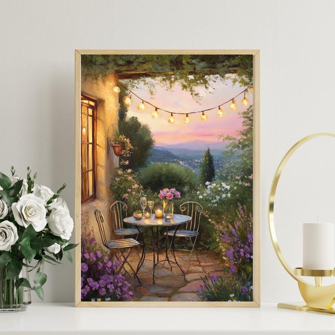 Charming Rustic Bistro Nook Oil Painting | Cozy Wall Art | Digital