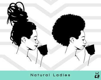 Sipping the Tea Series: Locs und Afro Woman SVG | Locs PNG | Natürliche Haare Damen