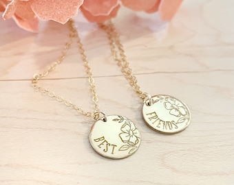 Best friends matching necklaces - GOLD FILLED - best friend flower necklaces - friendship jewelry - bff necklace - sisters - besties gift