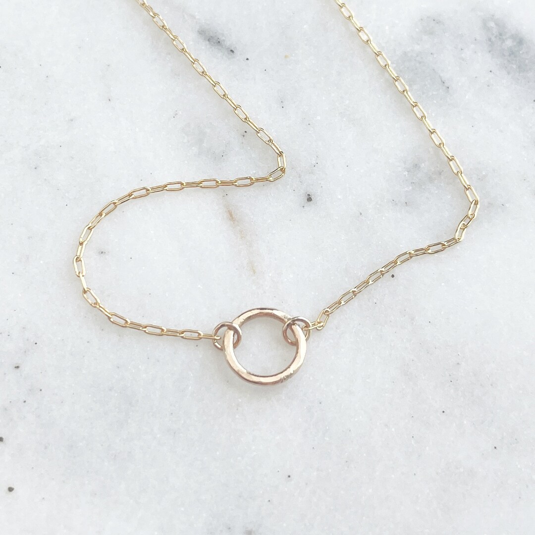 Small Gold Circle Necklace 14k Gold Filled Hammered Circle Necklace