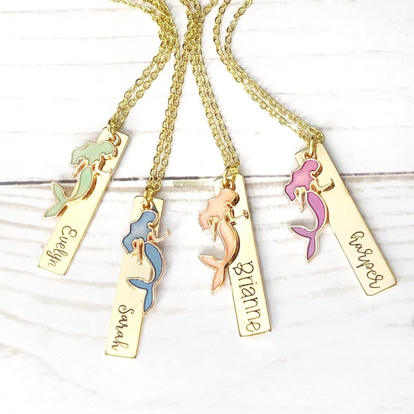 Personalized mermaid necklace for girls - mermaid name necklace - gold name bar - kids jewelry - gift for young girls - mermaid jewelry