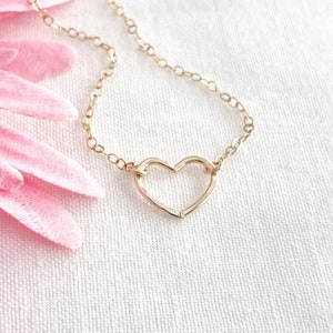 Gold filled open heart necklace - dainty gold heart necklace - minimalist jewelry - young girls jewelry - kids jewelry - gift for her