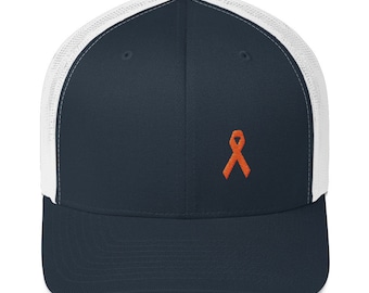 MS Awareness cinta naranja Snapback Trucker Tapa / Múltiple esclerosis Awareness Ribbon / Mesh Back Hat / Mens & Womens / MS Awareness Gift