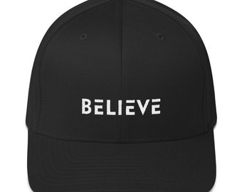 Believe Fitted Flexfit Twill Baseball Cap | Christian Hats | Faith Hats | Inspirational