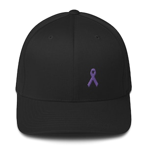 Cancer and Alzheimer&#39;s Awareness Twill Flexfit Fitted Hat with Purple Ribbon